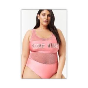 Forever 21 Plus “Surf Vibes” Pink Bathing Suit
